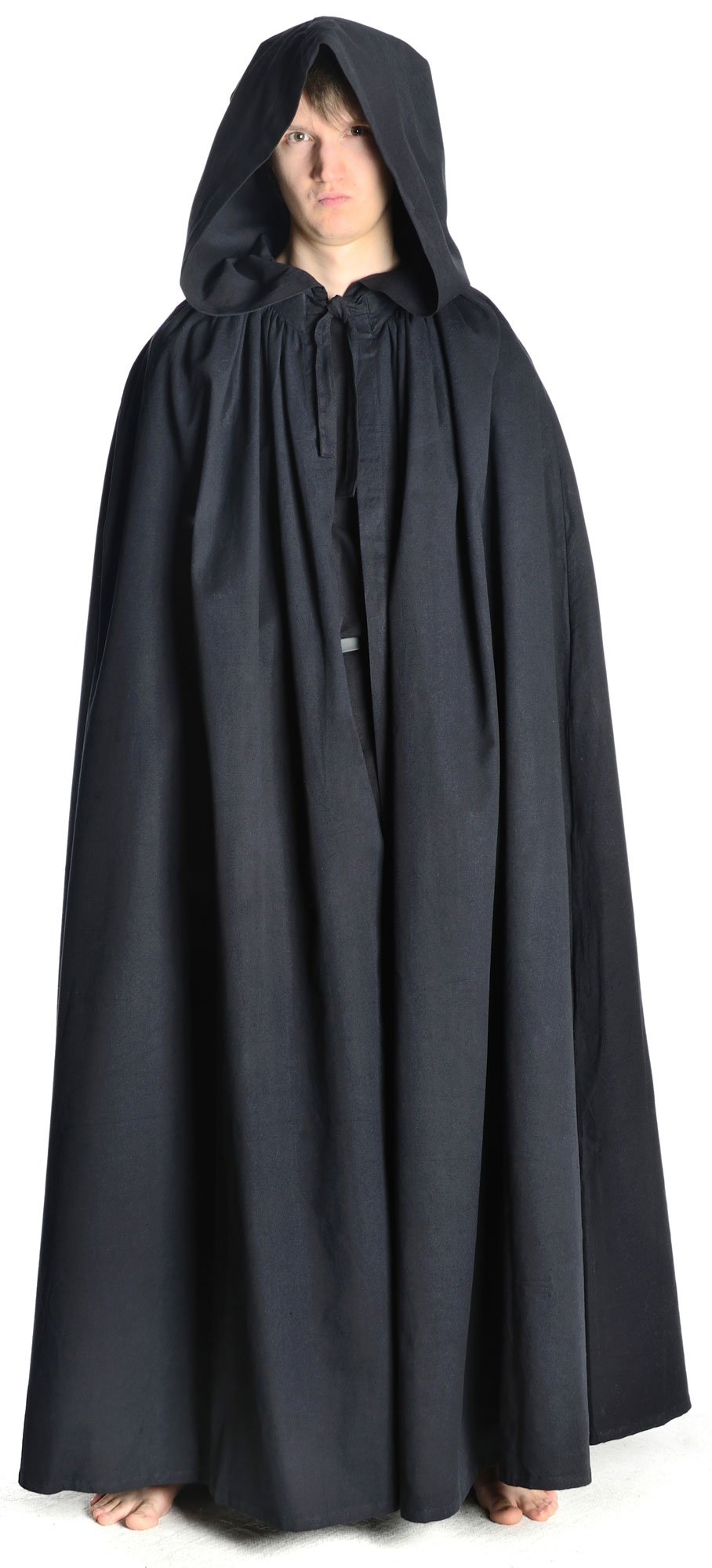 HEMAD Cape Extra Wide Medieval - LARP Cloak Hooded Black - Pure Strong Cotton