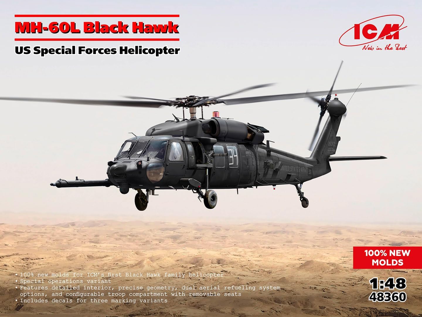 ICM 48360 - MH-60L Black Hawk, US Special Forces Helicopter - 100% New Molds - Plastic Military Model Kit - Scale 1:48