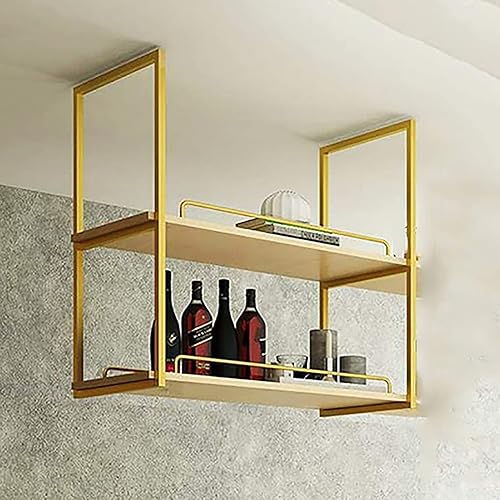Miniatura 3 de Estantes Whftd - Estante colgante de techo, madera maciza de hierro nórdico de 2 niveles, estantes flotantes modernos, estantes de exhibición de