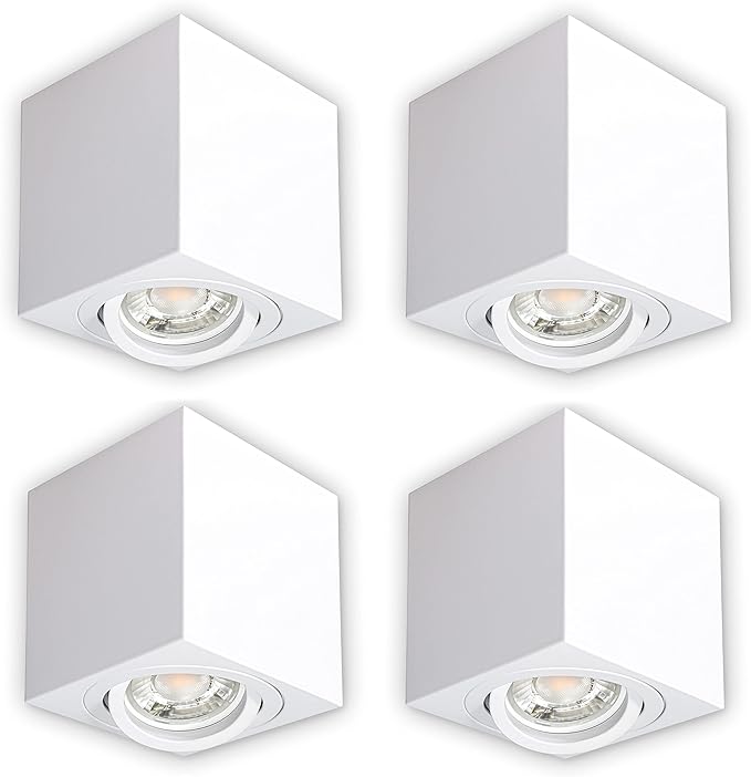 INNOVATE INNOVATE LED opbouwspot - 35° draaibare opbouwlamp - compacte opbouwspot - moderne IP20 opbouwspot GU10 fitting - platte downlight excl. lampen (4 stuks, wit vierkant)