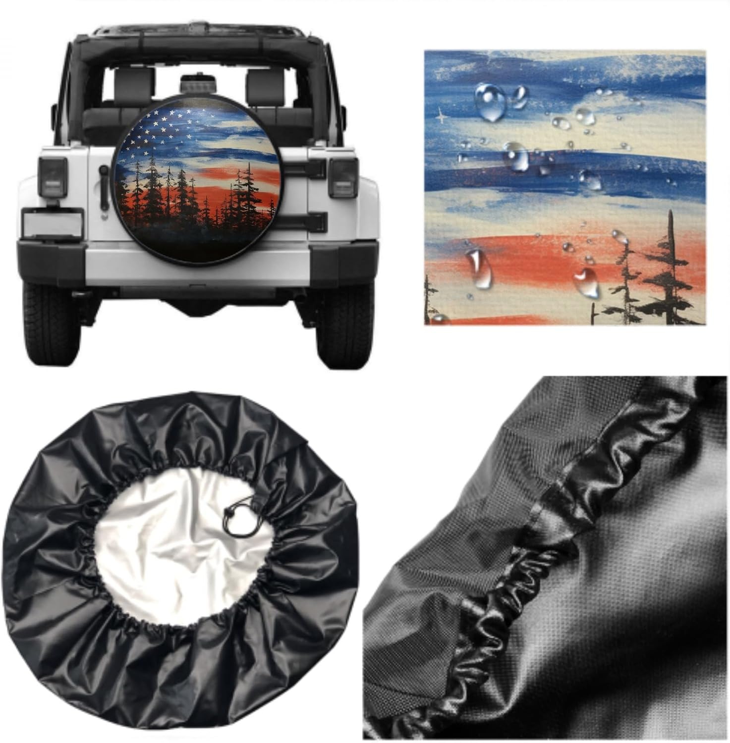 Spare Tire Cover American Flag Waterproof Dust-Proof Universal 17 Inch Wheel Protectors Camper Tire Cover Fit for RV Trailer Truck Jeep SUV Rav4 Motorhome Travel Trailer Accessories