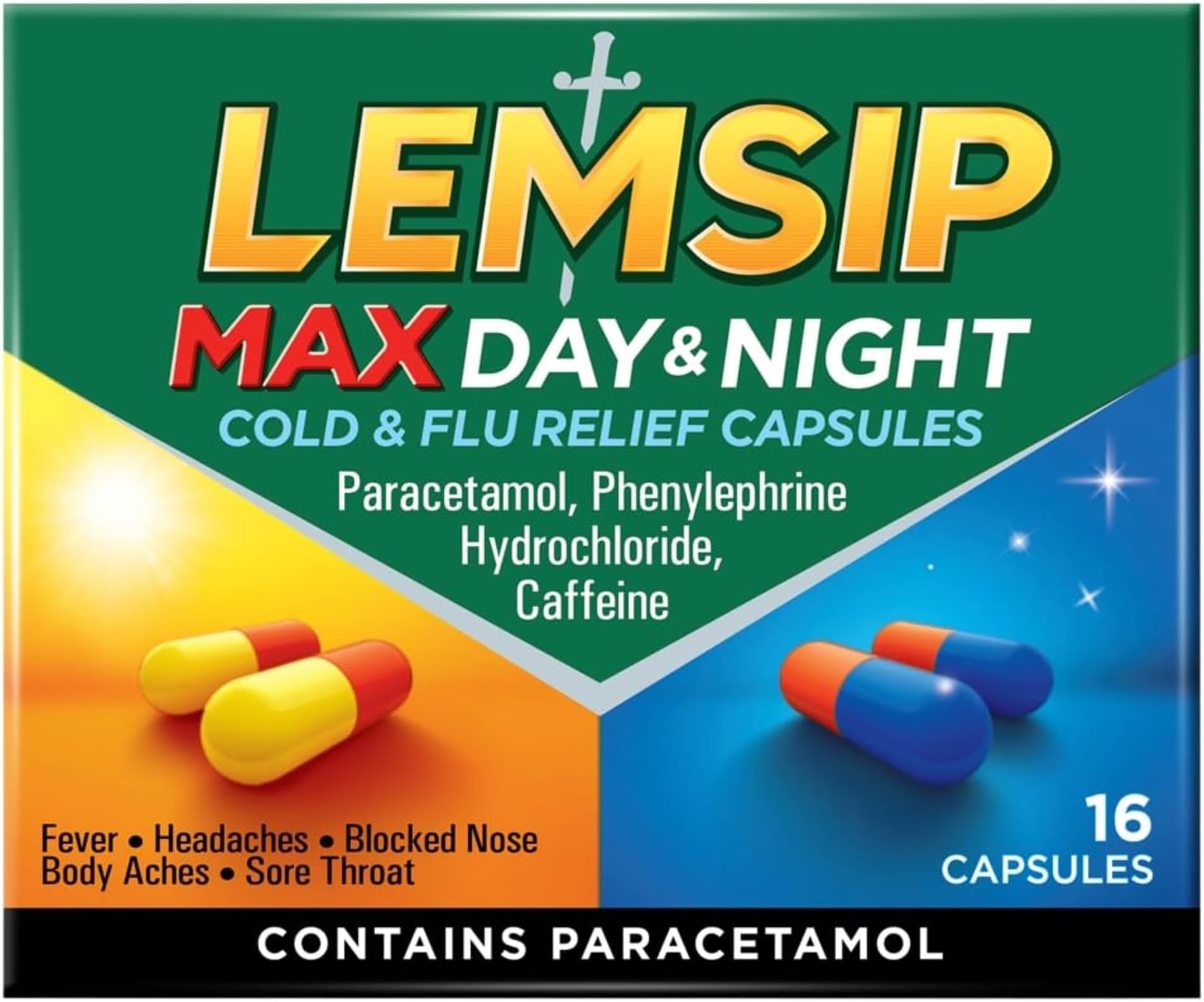 Lemsip Max Cold and Flu, Paracetamol Capsules, Lemon, 16 Total, Cold and Flu Relief, Fever, Headache, Nasal Congestion Relief, Max Strength, Effective Relief, Cold and Flu, Medication  Nurofen Day & Night Cold & Flu Relief 200mg/5mg Tablets Ibuprofen, Pack Of 16