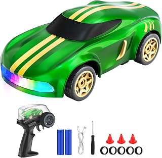 RC Drift Car, 1/64 Mini Drift RC Cars 4WD Micro Remote Control Car with LED Lights and Speed Switch, Cars Toys for Adults Kids Boys Age 6 7 8-12, Green