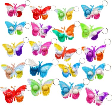 20 Packs Bulk Butterfly Mini pop bubble Fidget Keychain ,Birthday Party Favors for kids toys Supplies and Classroom summer Students Prize