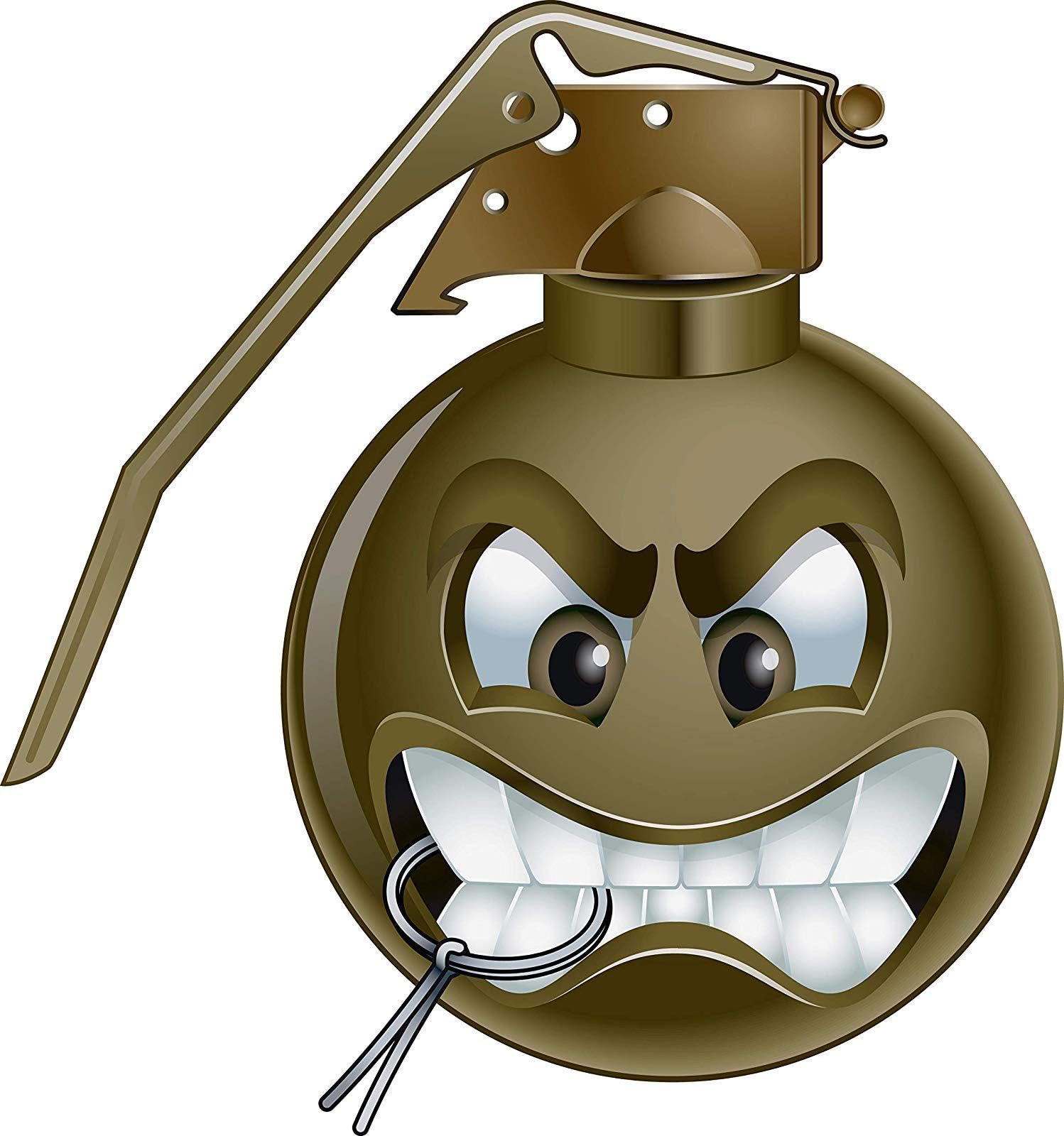 Silly Grinning Smiling Military Bomb Cartoon Icon - Green Hand Grenade Truck Car Bumper Sticker Vinyl Decal 5"