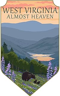 Die Cut Sticker West Virginia, Almost Heaven, Bears and Spring Flowers, Vinyl Sticker, (Waterproof Decal for Cars, Water Bottles, Laptops, Coolers), Large