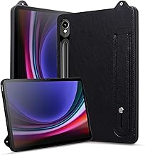 Rosbtib Custodia per Samsung Galaxy Tab S9 FE 10.9" 2023/S9/S8/S7 11", antiurto con supporto Slim Edition Tablet Cover in similpelle per Galaxy Tab S9 FE/S9/S8/S7 (Cinturino a mano), Nero