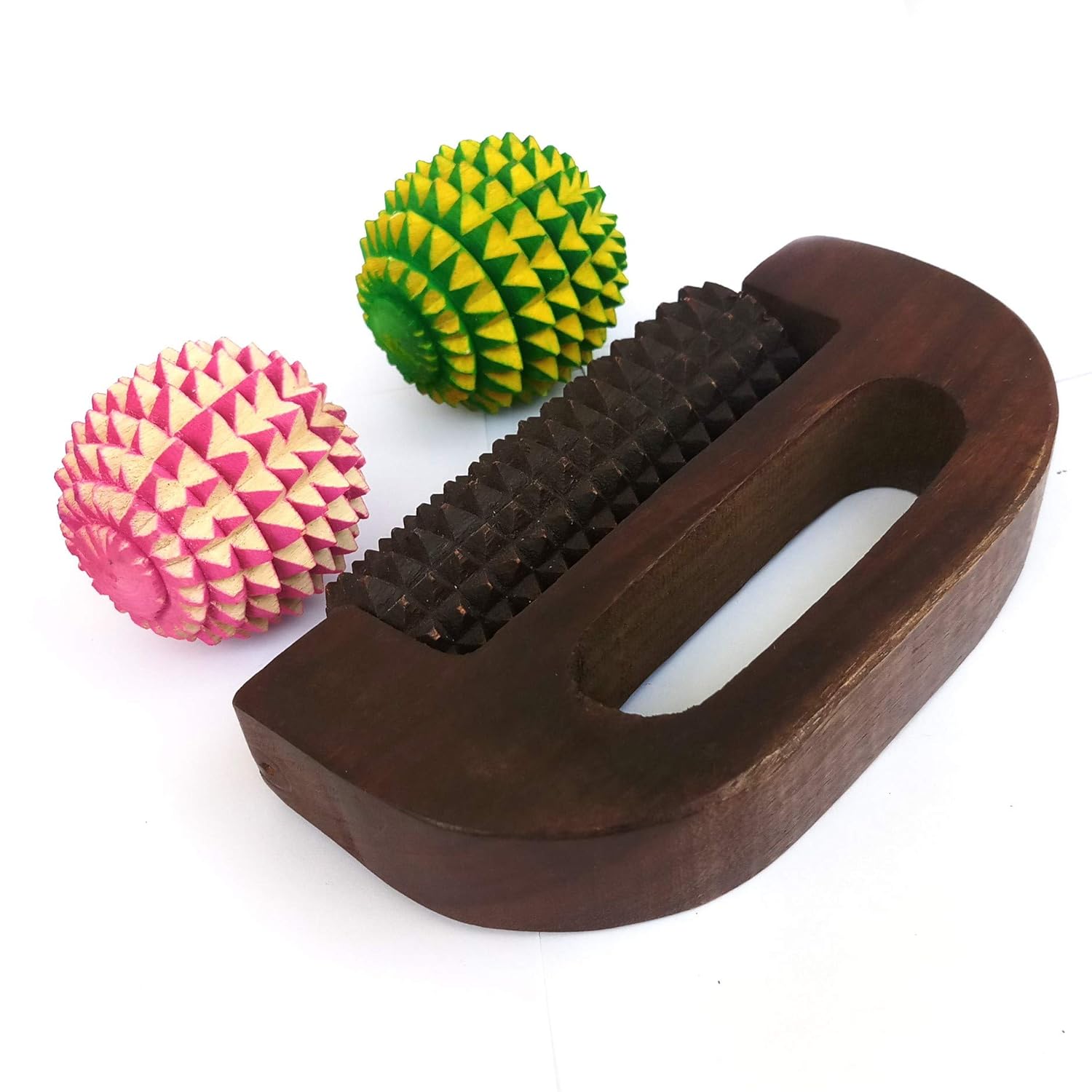 Accupresure D handle massager wooden+ Ball (Set of 2) || D handle roller massager || wooden accupresure pain relief || Accupresure D handle massager wooden+ Ball (Set of 2) || D handle roller massager || wooden accupresure pain relief ||