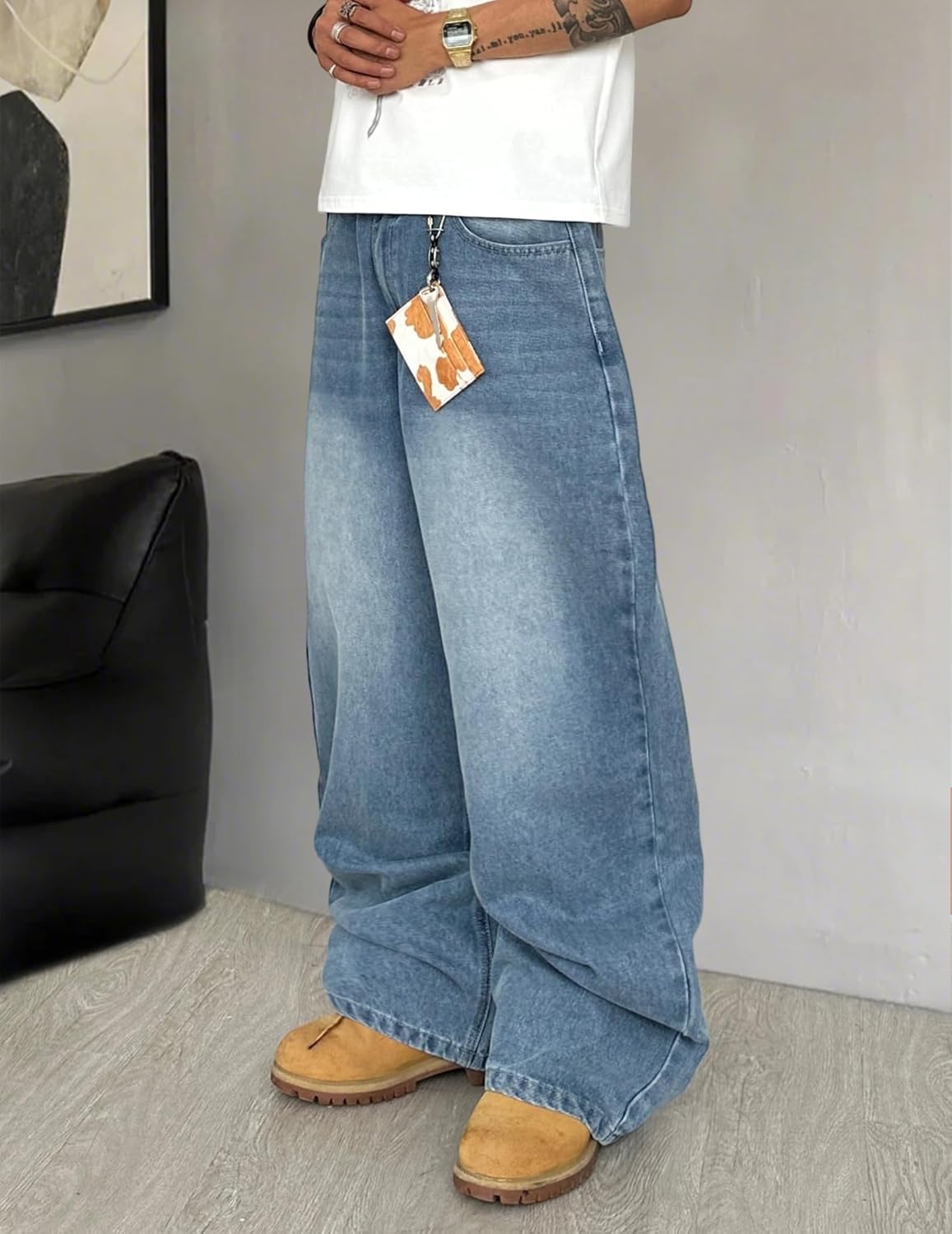 Mens Wide Leg Jeans Super Baggy Pants Y2k Loose Fit Denim Jeans Skater Trousers Streetwear - Image 5