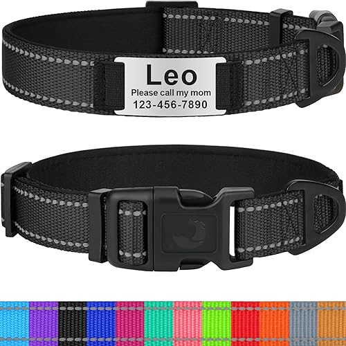 Taglory Collares de perro personalizados para perros grandes, collar reflectante personalizado con placa de nombre, etiquetas de identificación