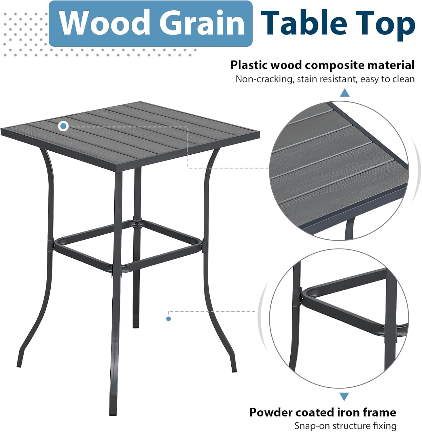 JOIVI 3 Piece Patio Bar Set, Outdoor Wicker Counter Height Bar Stools and Wood Top Table Set for 2 People, Bar Height Table Bistro Set with 2 Bar Chairs and Cushions for Backyard, Balcony