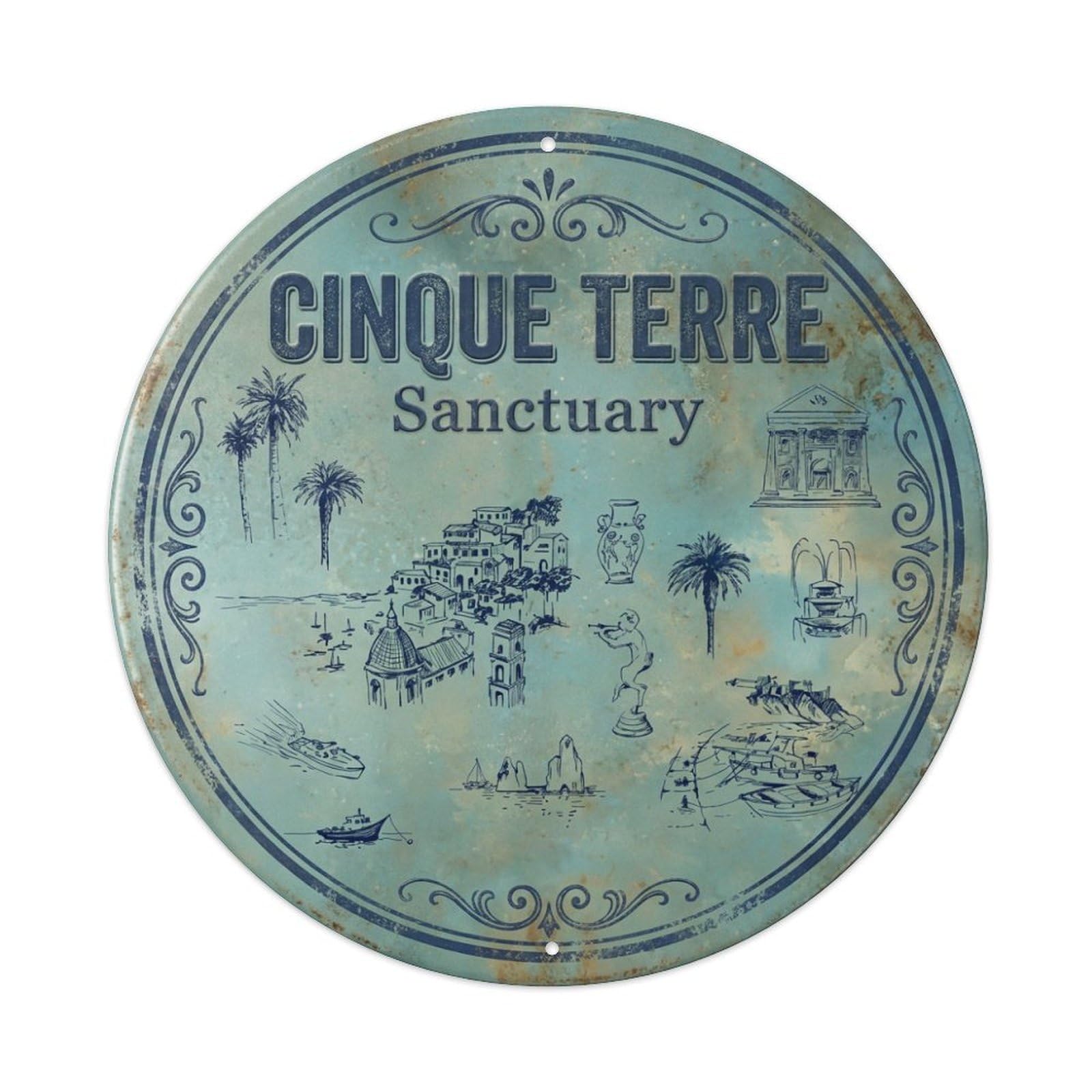 Vintage Travel Cinque Terre Italy Oasis Metal Tin Sign