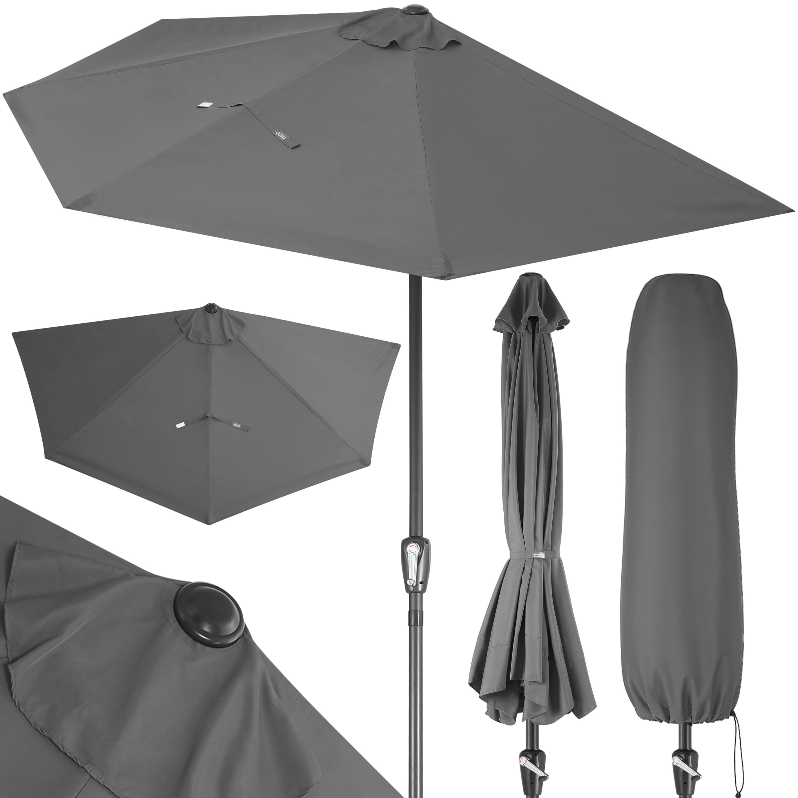 Kingsleeve Sombrilla Jardín 2,7m Semicircular UV80+ Manivela Antracita | Parasol, Estructura Acero, Resistente Intemperie, Apertura Suave, Funda Protectora, Repelente Agua, Terraza, Balcón, Verano