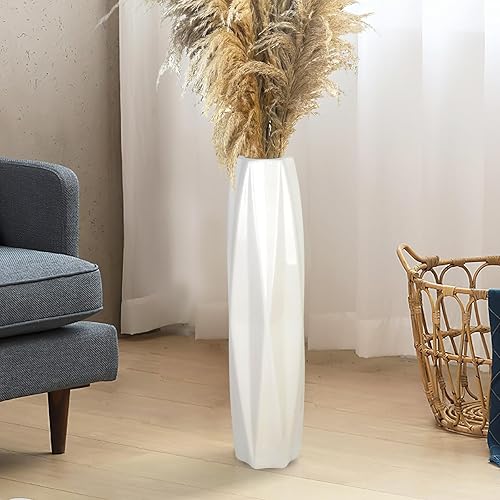 Miniatura 6 de Jarrón grande de cerámica de 24 pulgadas de alto, jarrones blancos altos y modernos para oficina, hogar, granja, decoración de sala de estar, diseño