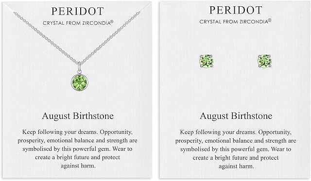 Philip Jones August (Peridot) Birthstone Necklace & Earrings Set Created with Zircondia® Crystals
