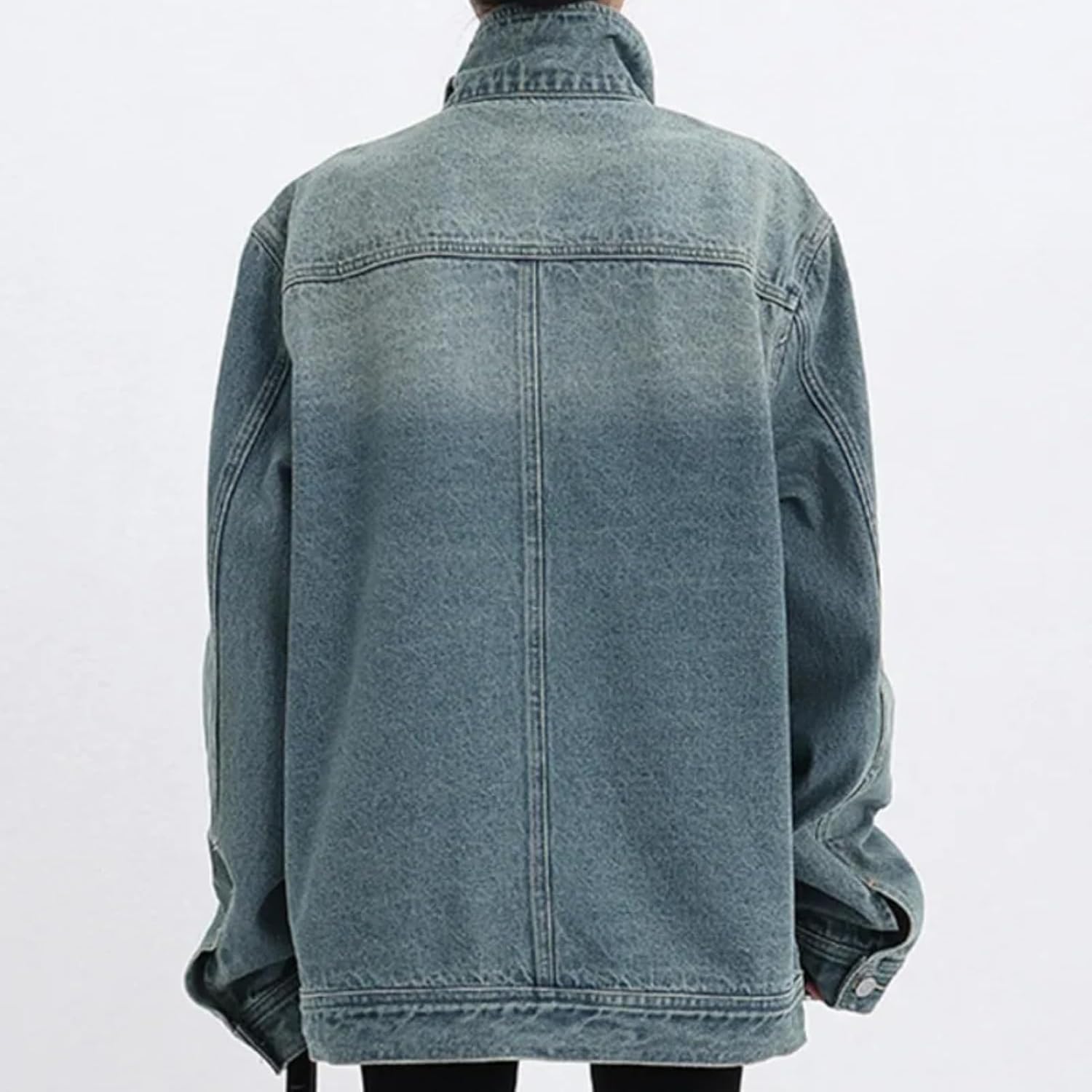 Dawery Women's Denim Coat Turtleneck Single Breasted Full Sleeve Patchwork Versatile Jacke Autumn Spring