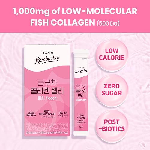 Miniatura 2 de TEAZEN Kombucha Stick Jalea, gomitas de péptidos de colágeno, postbióticos, cero azúcar, baja en calorías, sabor a melocotón, 14 barras, 9.87 onzas