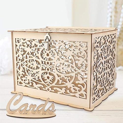 Caja de tarjetas de boda rústica con cerradura, caja de regalo de madera, caja de tarjeta de graduación, caja de dinero para decoración de recepción