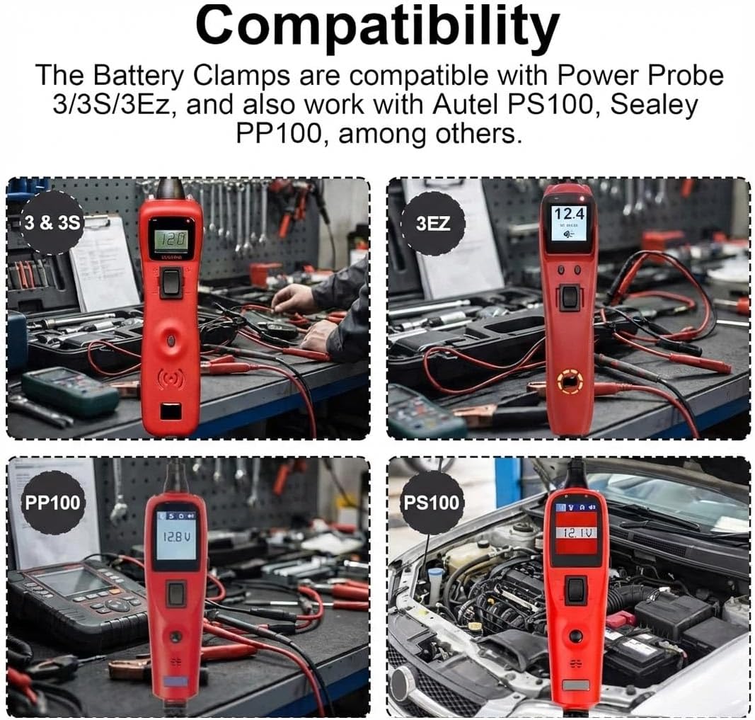 PPTK0025 Battery Clamps Cable Clip Set Compatible with Power Probe 3 / 3S / 3EZ, Alligator Clip Lead Set for Automotive Electrical Testing and Circuit Diagnostics