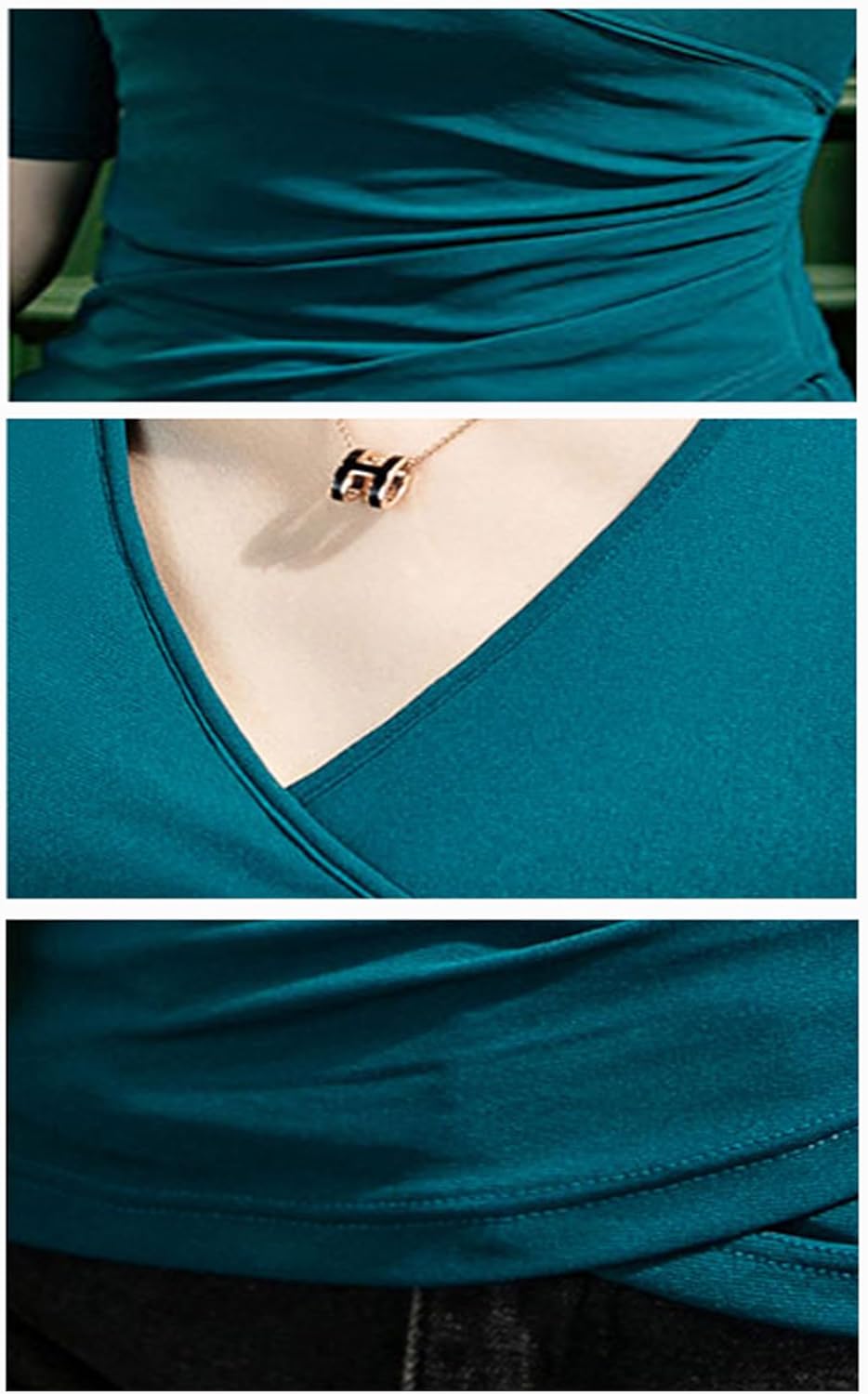 METWEY Wrap Tops for Women Summer Mesh Ruched Top Trendy 2025 Date Outfits V Neck Business Casual Work T Shirts Blouse - Image 4