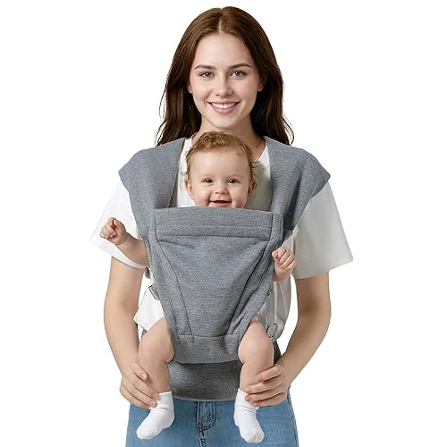 Portabebés para recién nacidos a niños pequeños (7-30 libras), portabebés con soporte para la cabeza, portabebés con soporte lumbar mejorado, gris