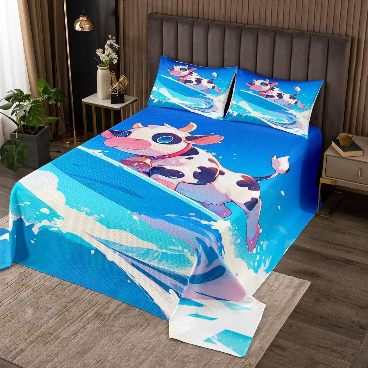 Homewish Dragon Bedspread Twin Size,Starry Sky Mountains Bedding Set for Kids Girls Boys Room Decor,Blue Purple Western Magical Coverlet Set 2Pcs,Wild Animal Trippy Quilt,1 Pillowcase