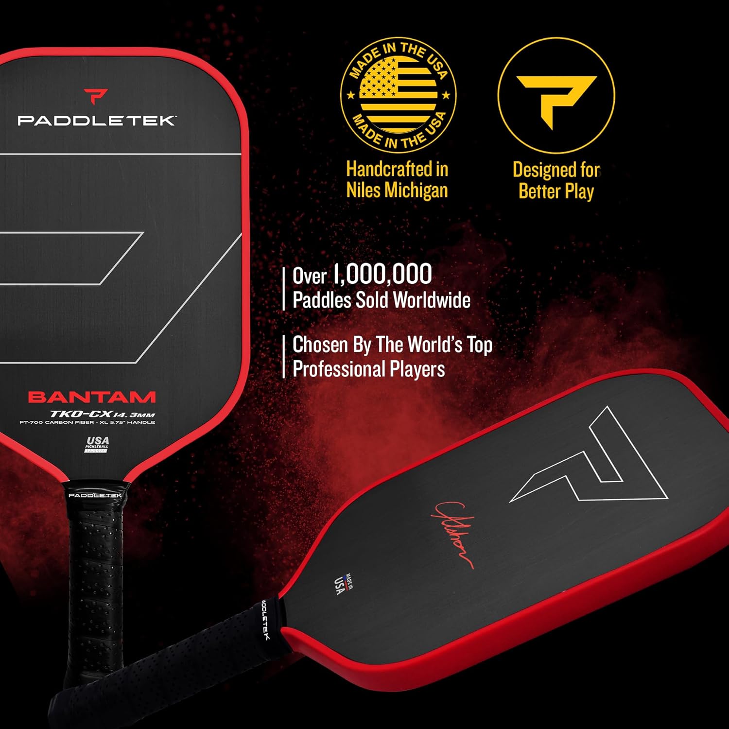 Paddletek Bantam TKO-CX 14.3mm Pickleball Paddles with Polymer Honeycomb Core - Unidirectional Carbon Fiber – Torsional Weighting & High Tack Performance Grip - USAPA Approved - 5.75 Inch Handle - Image 2