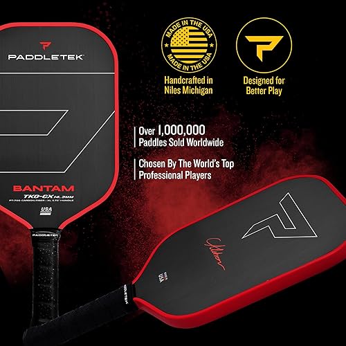Miniatura 2 de Paddletek Bantam TKO-CX - Paletas de pickleball de 0.563 in con núcleo de panal de polímero - Fibra de carbono unidireccional - Peso torsional y