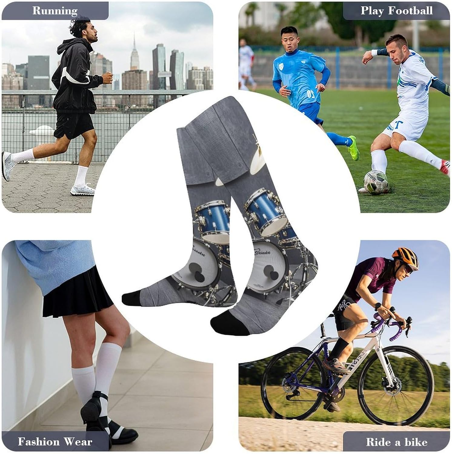 Cool Drum Set Dress Sock for Women, Soft Breathable Crew Socks for Men, Lightweight Mid-Calf Socks