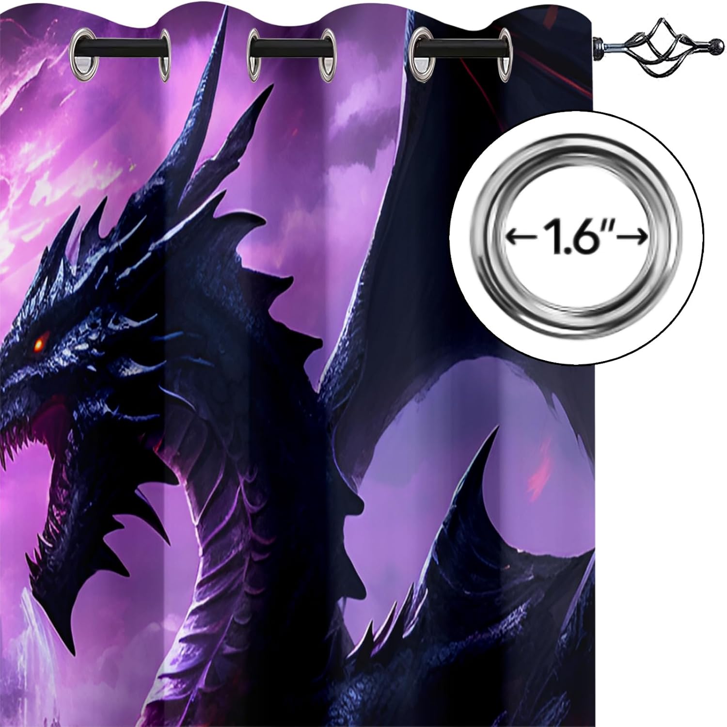 Purple Dragon Blackout Curtains for Bedroom Living Room, Dragon Decor Curtains & Home Decor, Animal Pattern Window Treatments, Thermal Grommet Kids Adults Men Drapes, 63" Curtains 2 Panel Set