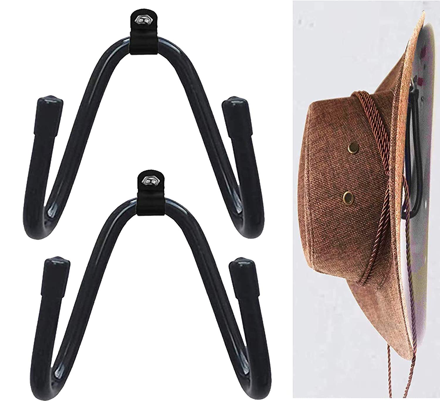 Pmsanzay Universal - Metal Rack - Adjustable to Your Size/Cowboy Hat Rack Hat Holder Hat Organizer Hat Wall Mount Cowboy Hat Rack Cowboy Hat Holder Coyboy Hat Organizer - Pack 2