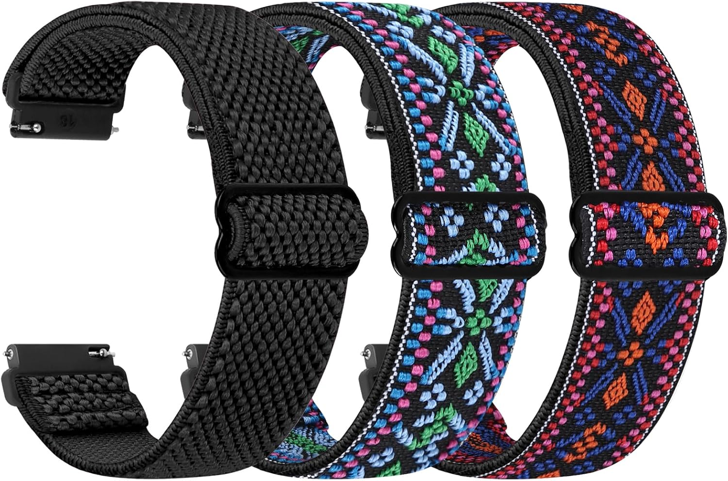 3 Elastische Nylon Armbänder 20mm/22mm - Für Uhren Verstellbar