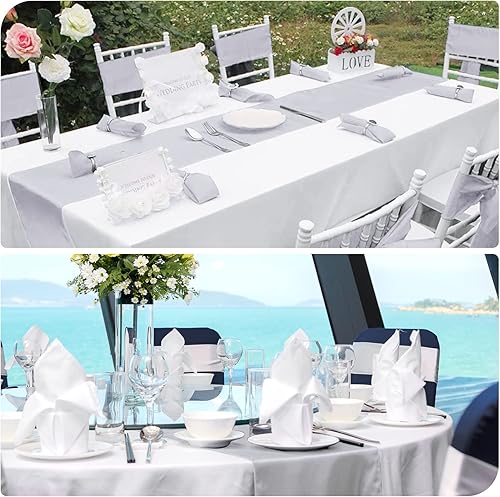Miniatura 5 de Paquete de 12 caminos de mesa de satén plateado de 12 x 108 pulgadas de largo, para decoración de bodas, fiestas, eventos, fiestas de cumpleaños,