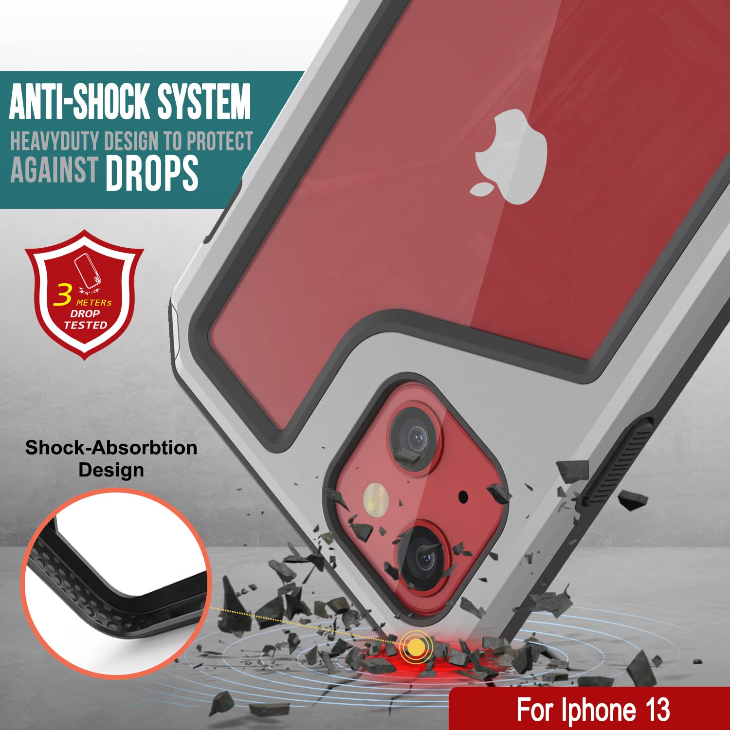 Punkcase Custodia IPhone 13 Armor Stealth 2.0 – Cover Ibrida Con Telaio In Alluminio, Protezione Militare Anti-caduta, Retro Trasparente