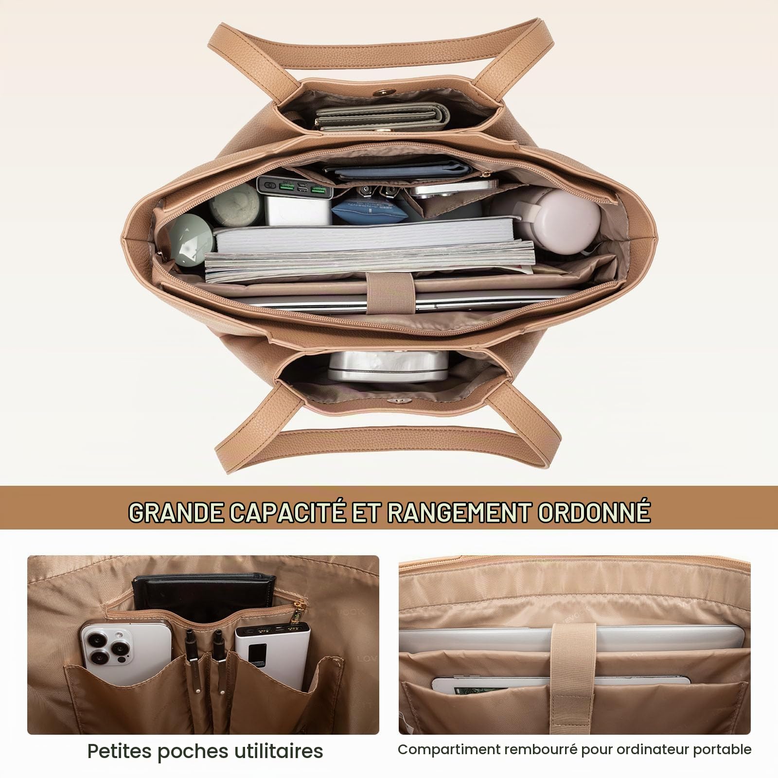 LOVEVOOK Sac a Main Femme 15,6" -Sac Cabas Ordinateur Portable Sac à Main pour Les Cours Lycée, Grand Tote Bag de Travail pour Lycée, Université, Business et Voyages