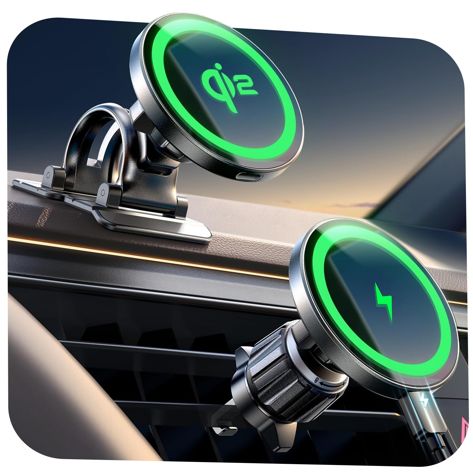 LISEN for Qi2 15W MagSafe Car Mount Charger,Super Fast Magnetic Wireless Car Charger for iPhone 16 Pro Max Accessories，Qi2 Fast Charging MagSafe Charger Fits iPhone 17 Pro Max 16 15 14 13 12 Series