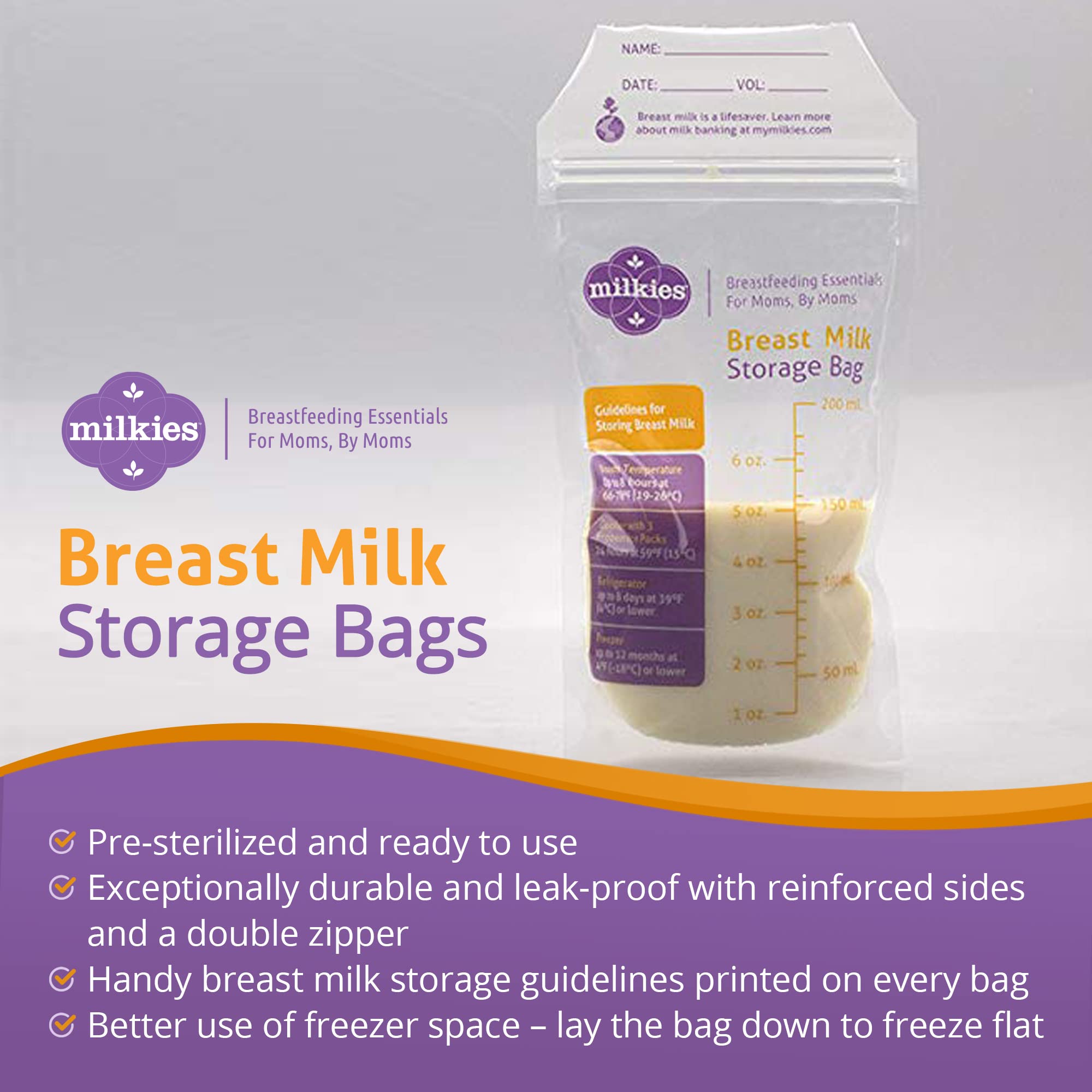 Buy Milkies NoBreak, NoLeak Breast Milk Storage Bags, 50Count, BPA