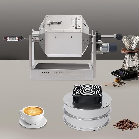 Coffee Bean Roaster with Coffee Bean Cooler, 3.8L Coffees Bean Baker, Peanut Roaster Gas Burner Drum Type, Stainless Steel for Home and Commercial Use
