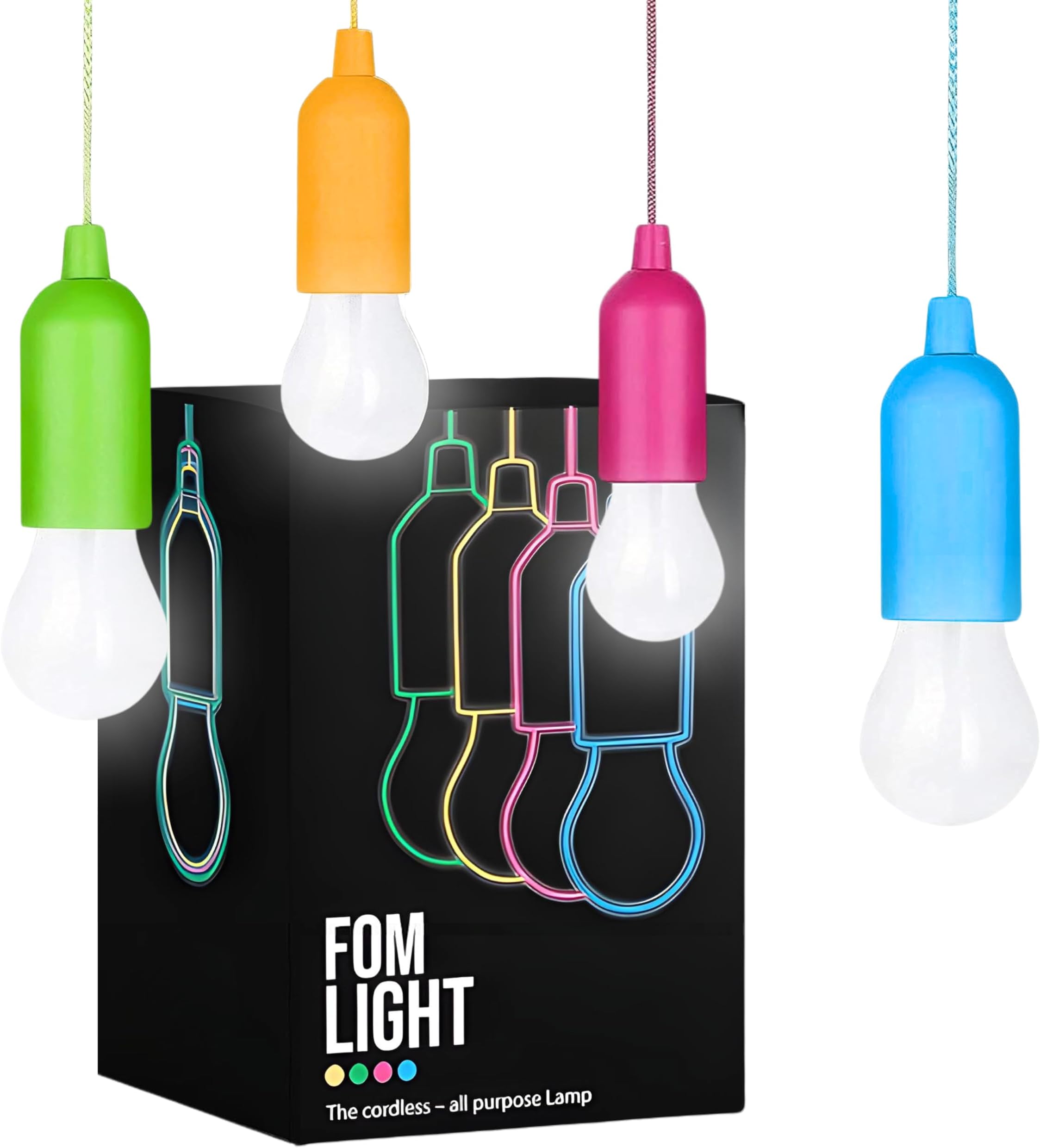 4 Hanging LED Kids Safe Lights for Treehouse, Playhouse, Camping, Indoor/Outdoor, Battery-Operated Lamps with Pull Chain