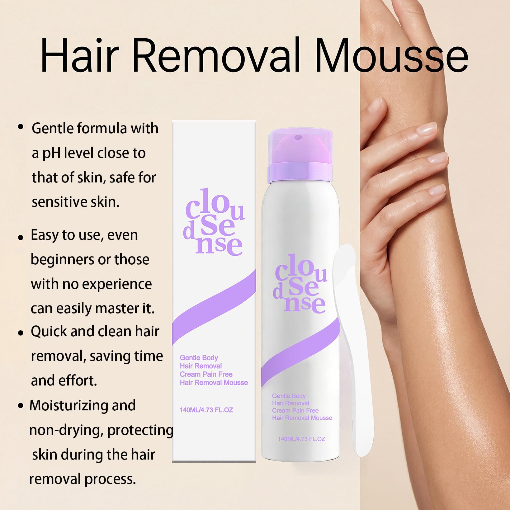 Cloud Sense Pain-Free Hair Removal Spray, Cloud Sense Hair Removal Mousse, krem do depilacji skóry wrażliwej, miękka pianka do włosów na ciele, 1 sztuka