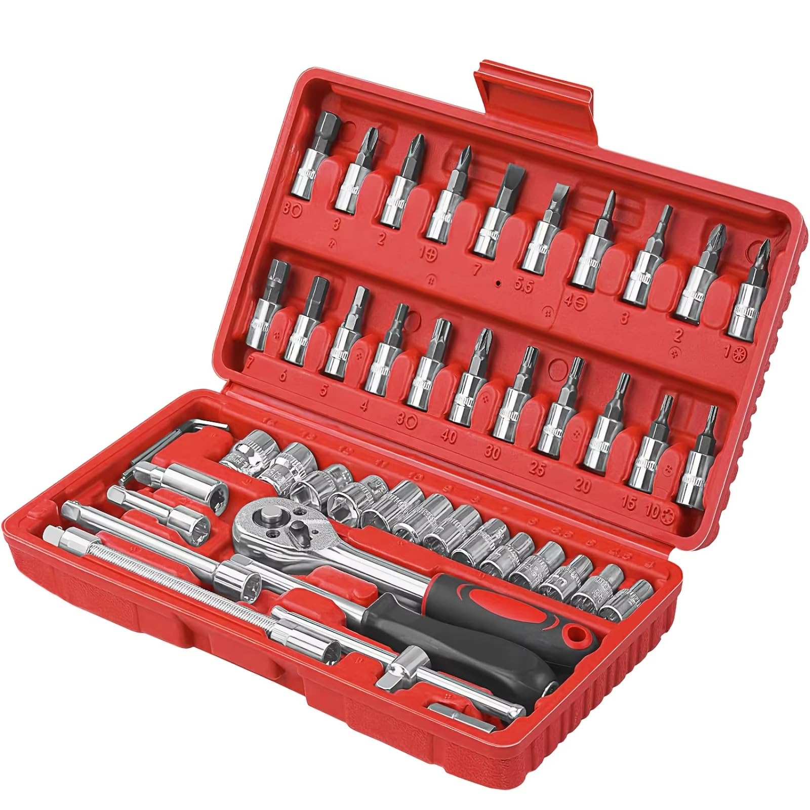 YNIYUJKL 46 Piece Ratchet And Screwdriver Set 1/4 Metric Ratchet Wrench With Bar Tool Kit For Mechanics And Diy Enthusiasts