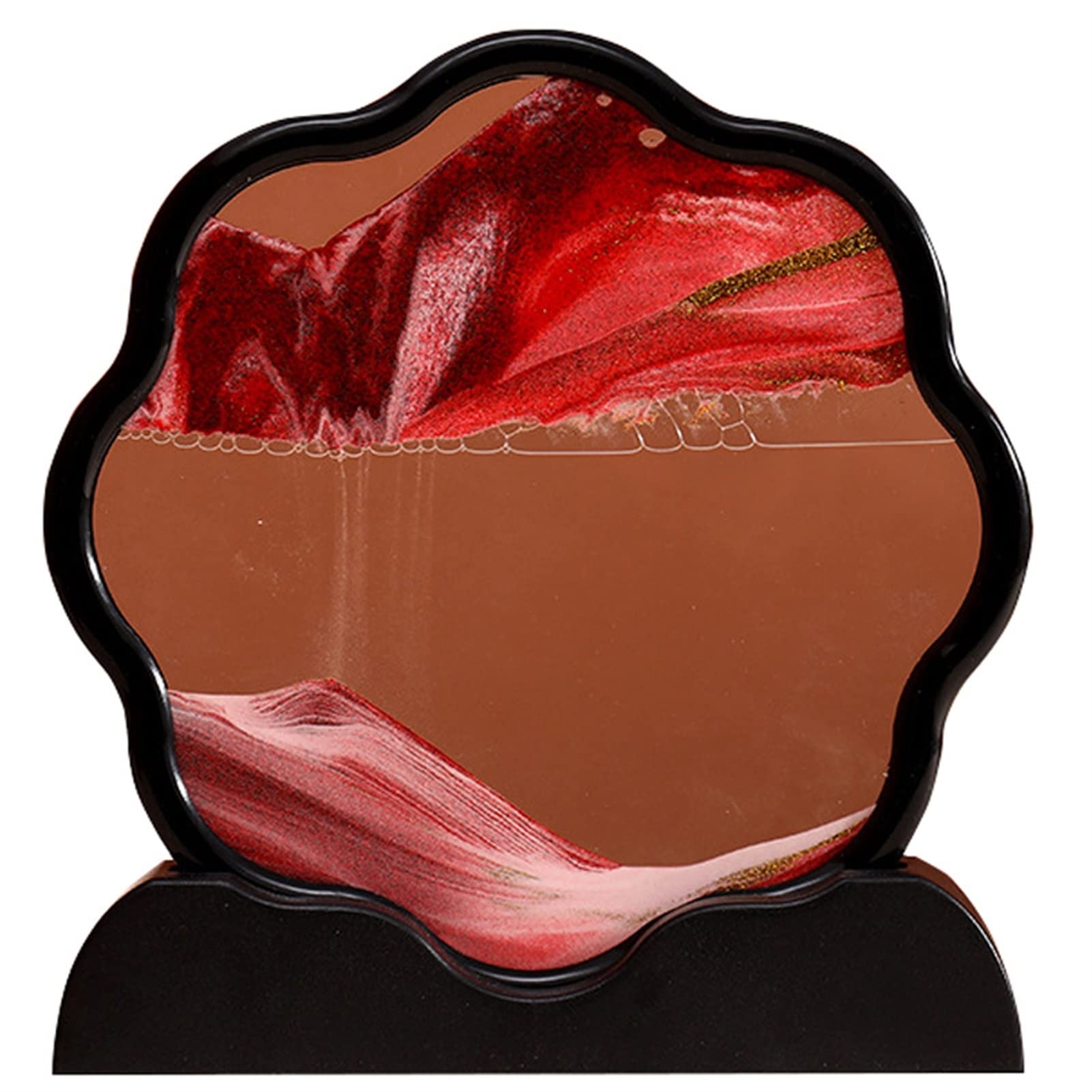 Meiiron 10IN, Black Frame Moving Sand Art, Sand Art Liquid Motion for Home Office Work Decoration, 3D Deep Sea Sandscapes Relaxation Hourglass Desk Decoration (Color : Red)