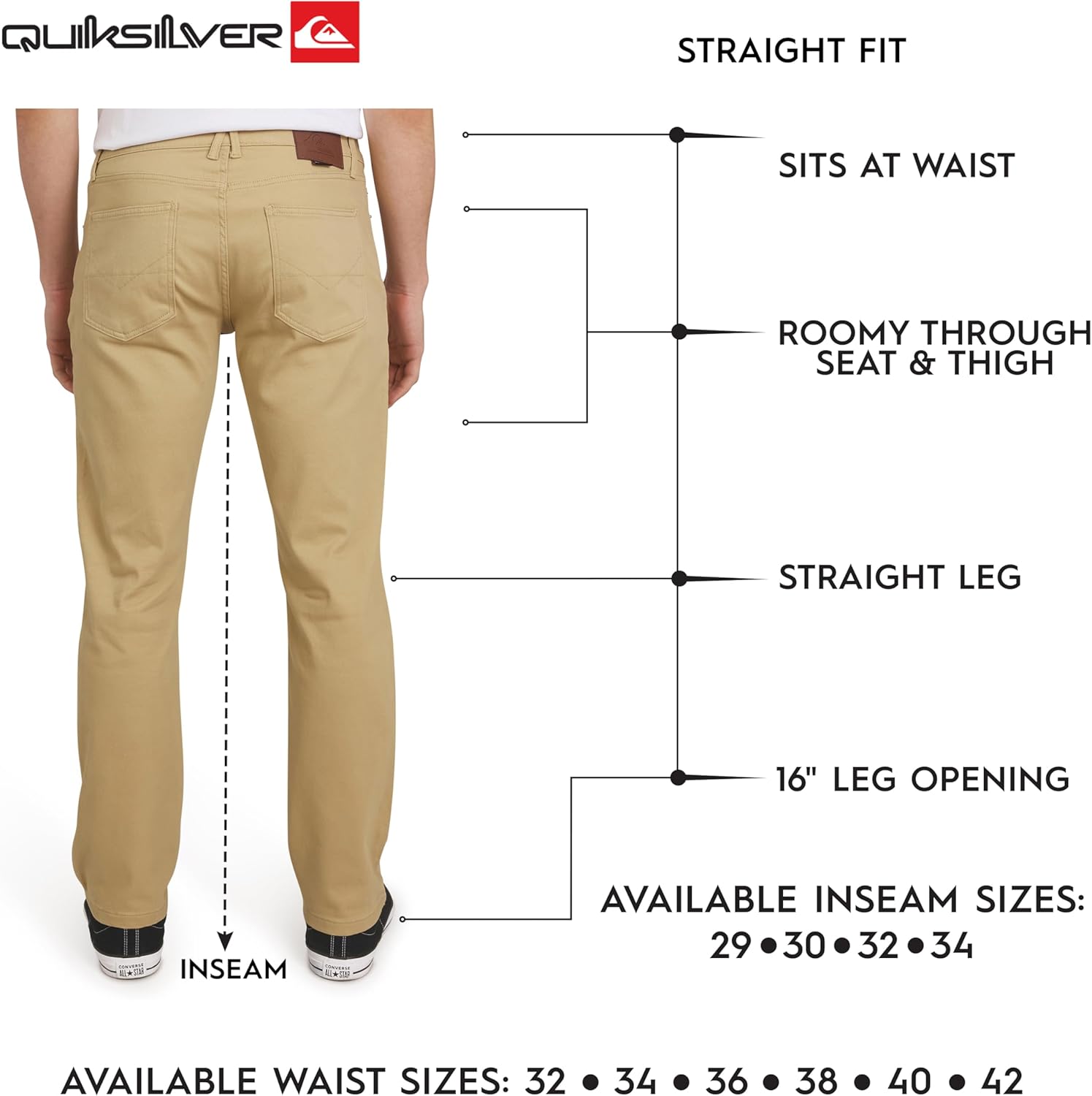 Quiksilver Men's 5 Pocket Straight Fit Stretch Waist Casual Chino Pants - Image 4