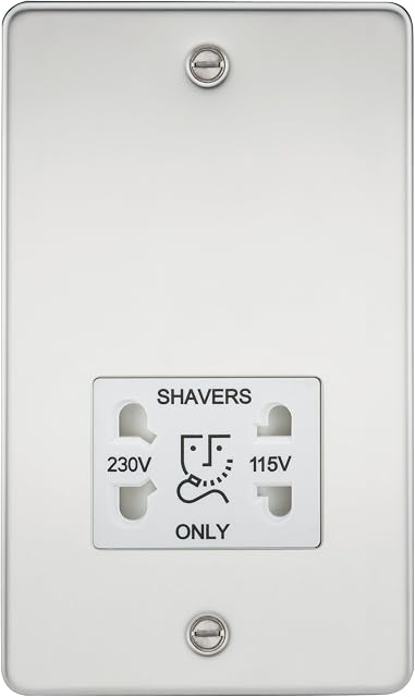 Knightsbridge FP8900PCW FP8900 FPAV8900PCW Flat Plate 115V/230V Dual Voltage Shaver Socket-Polished Chrome with White Insert, 230 V