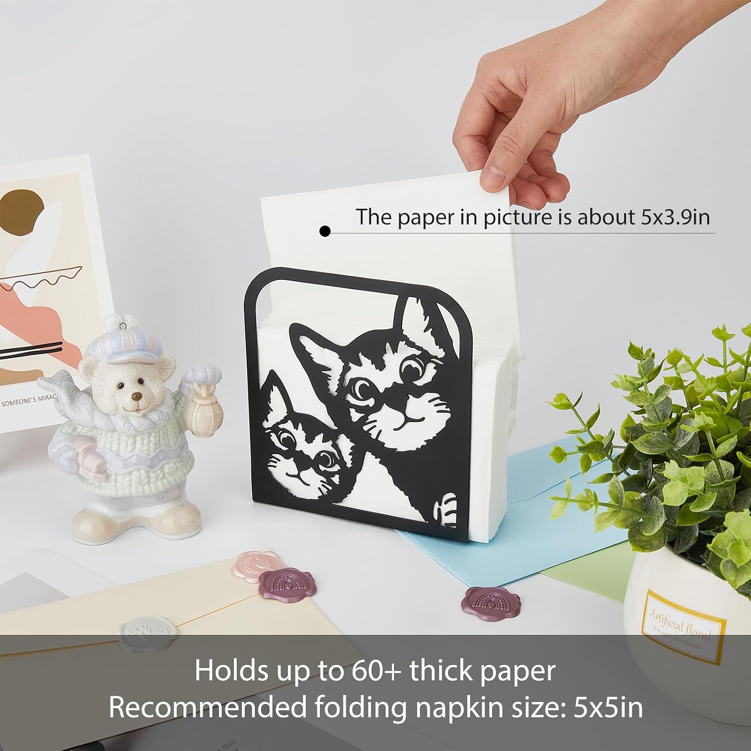 SUPERDANT Cute Cats Napkin Stand Metal Tissue Holder Organizer Animals Paper Napkins Holders for Kitchen Serviette Holder Dispenser Home Dining Room Dinner Party Farmhouse Table Decoration Gifts