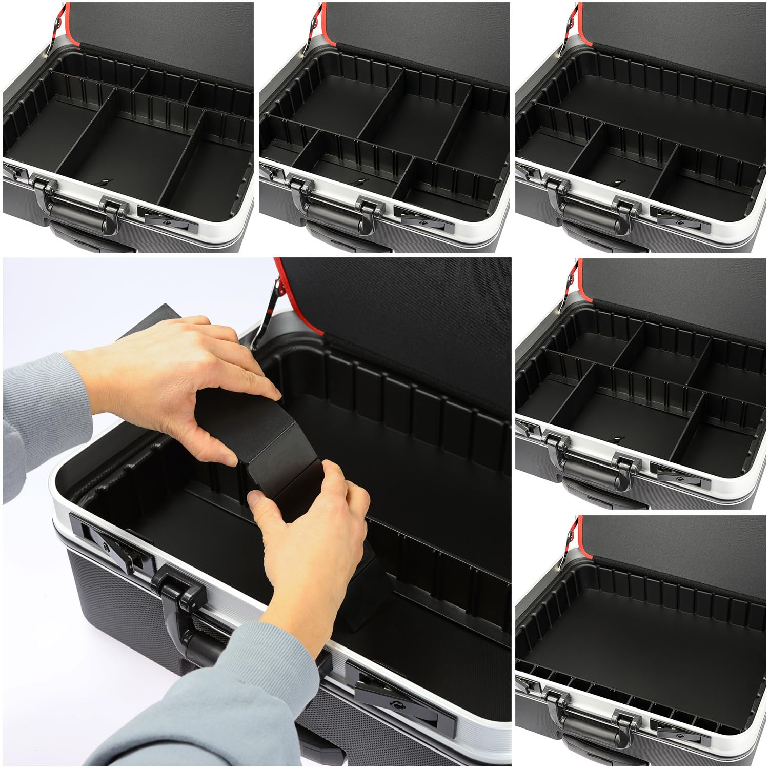 HMF 15601-02 Valigetta per attrezzi vuota, cassetta per attrezzi grande in plastica ABS, 47 x 40 x 22 cm