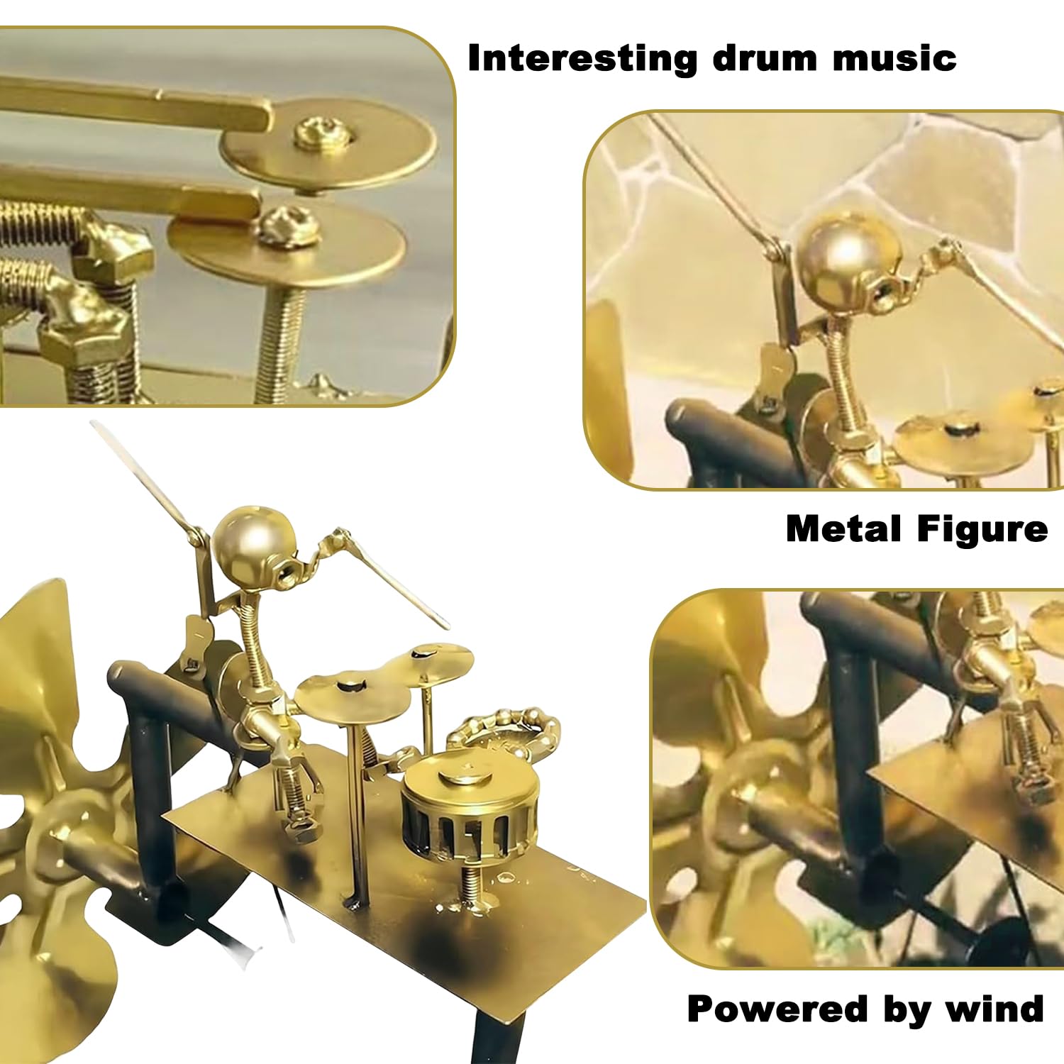 Molino de Viento Metal Hecho a Mano, Estatuas de Música de Percusión, Molino de Viento de Tambores Metálicos Hechos a Mano, Molino de Viento de Baterista, para Bailar con el Viento, para Jardín, Patio