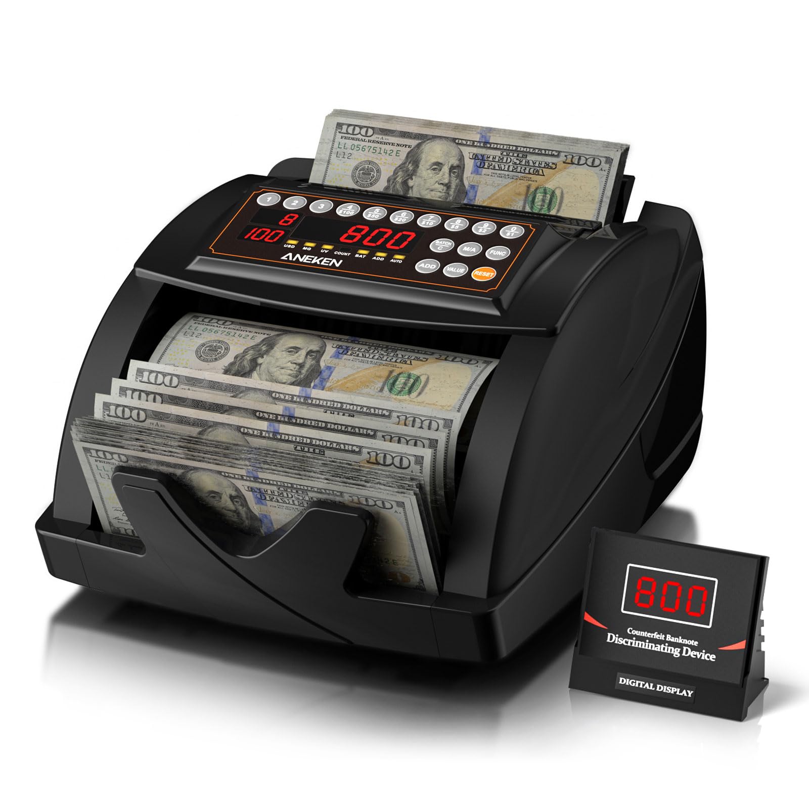 ANEKEN 머니 카운터 가치 계산 UV MG IR 달러, 유로, 지폐 카운터 기계 계산 및 추가, 일괄 처리 및 자동 모드 현금  카운터 외부 LCD 디스플레이 검정-Freehip.co.kr