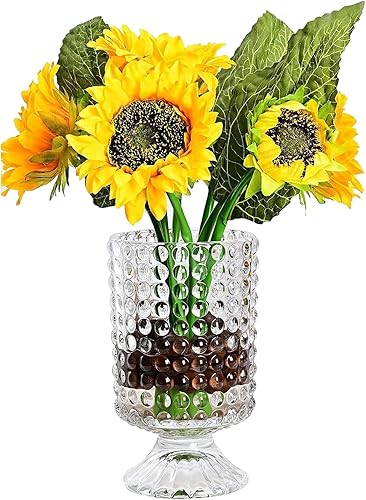 Miniatura 8 de Jarrón de cristal moderno de 7 pulgadas con base acanalada en relieve, diseño hidropónico transparente para decoración del hogar, bodas, fiestas,