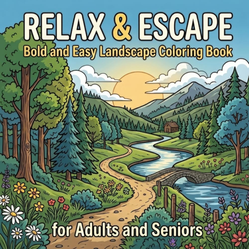 Relax & Escape – Bold and Easy Landscape Coloring Book for Adults and Seniors: A Large Print Nature Coloring Book with Calming Mountain Views, ... and Joy (Nature Nooks Coloring Series)